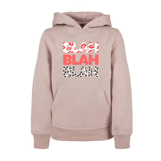 Roze trui met tekst opdruk Blah Blah Blah van katoen stof met kusjes en katten