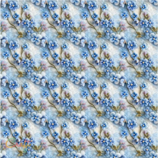 Zelfklevende plakfolie vinyl met een 3D vergeet mij nietjes vilt print die gesneden kan worden met snijplotter KR0008 van craft a lot