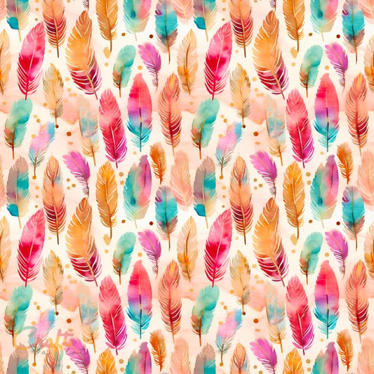 Zelfklevende plakfolie vinyl met een roze veren print die gesneden kan worden met snijplotter KR0014 van craft a lot uitvergroot