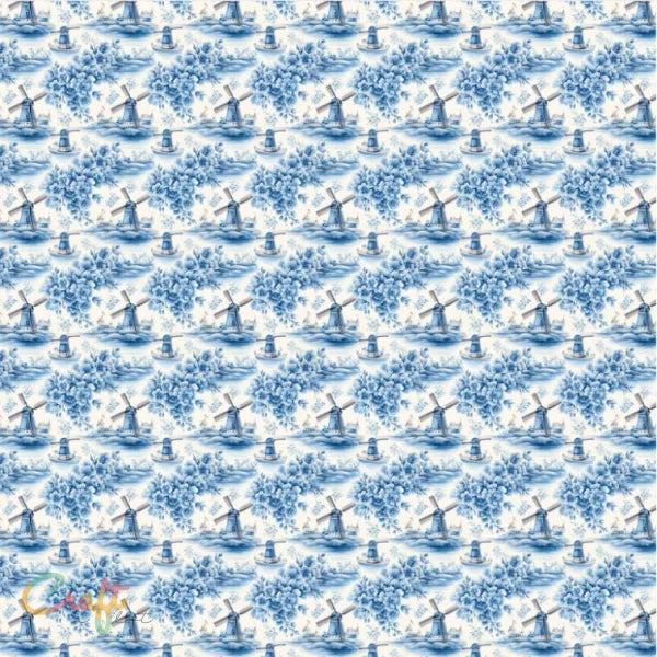 Zelfklevende plakfolie vinyl met een delfts blauw molens print die gesneden kan worden met snijplotter KR0035 van craft a lot