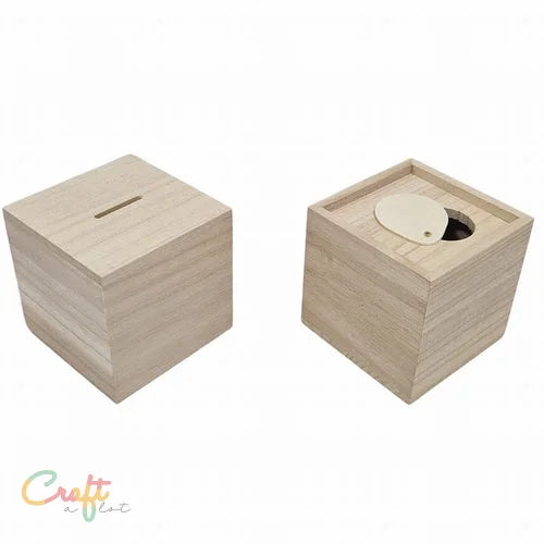 Spaarpot vierkant - Decoratie • Educatief • Hout • Houtbranden • Kubus