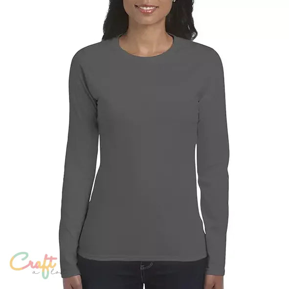 T-shirt Dames Lange mouw - Houtskool Grijs / S - Gildan • Textiel • Tshirt