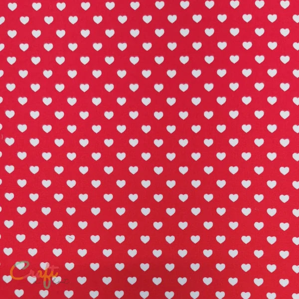 ZF-0002 - Rood met witte hartjes Zelfklevende Stof Katoen A4