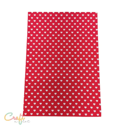 ZF-0002 - Rood met witte hartjes Zelfklevende Stof Katoen A4