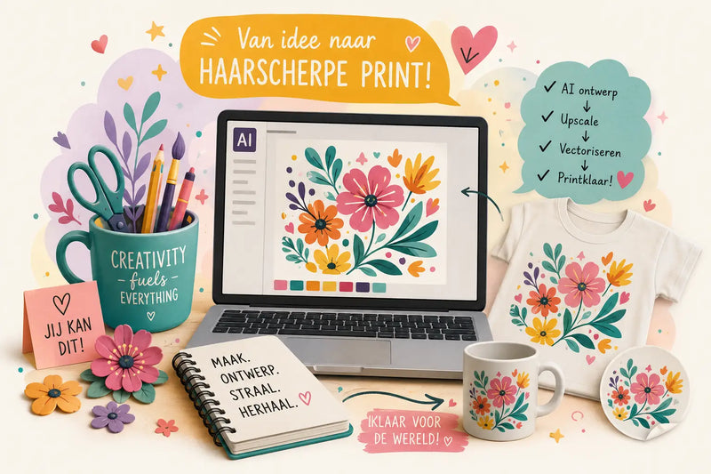 Waarom een mooie AI-afbeelding nog niet printbaar is (en hoe je hem wél haarscherp krijgt)