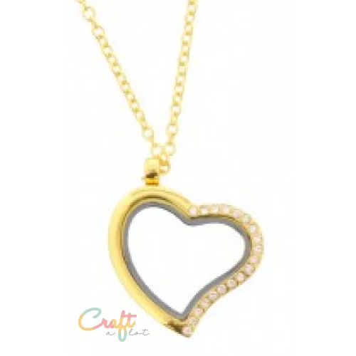 Floating Memory Locket Herinneringen Medaillon Hart Goud Met Strass - Medallion herinneringen • medallion • ketting • locket